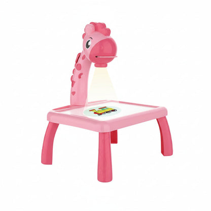 Projection drawing table displayed angled showing projector light and drawing board