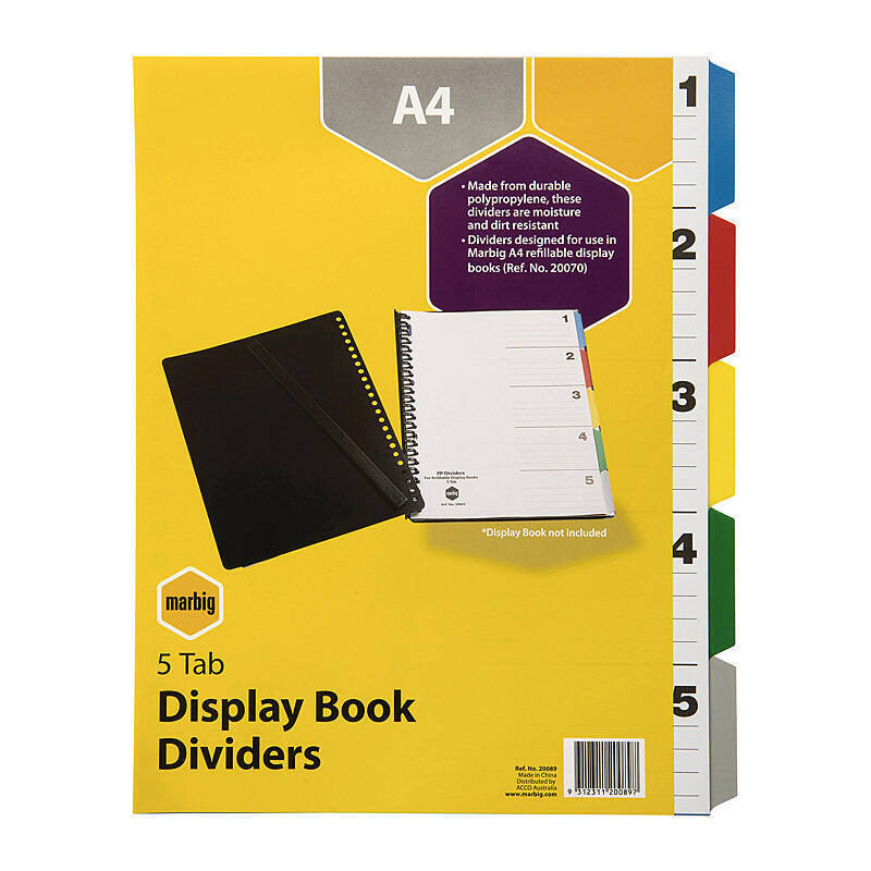 Mbg Dividers D/Book PP A4 5Tab Marbig