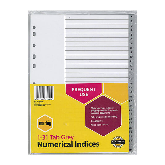 Mbg Indices Grey PP A4 1-31Tab Marbig
