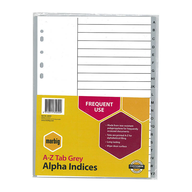 Mbg Indices Grey PP A4 A-Ztab Marbig