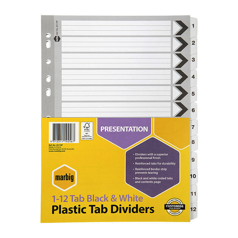 Mbg Dvdr Rf Brd Blk/Wh A4 1-12 Marbig