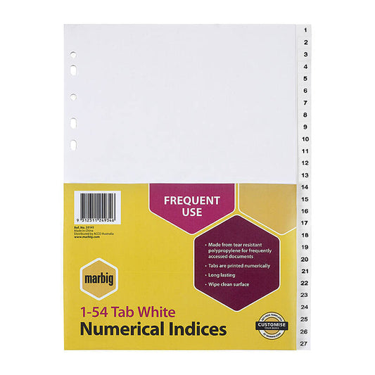 Mbg Indices Wht PP A4 1-54Tab Marbig