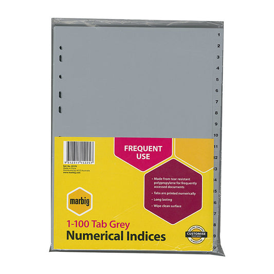 Mbg Indices Gry PP A4 1-100Tab Marbig