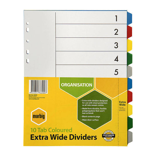 Mbg Dvdrs XwideClr PP A4 10Tab Marbig