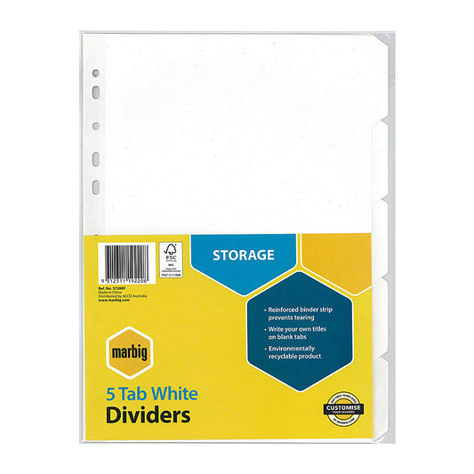 Mbg Dividers Wht Mnlla A4 5Tab Marbig