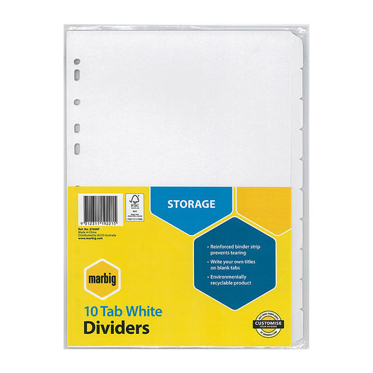 Mbg Divider Wht Mnlla A4 10Tab Marbig