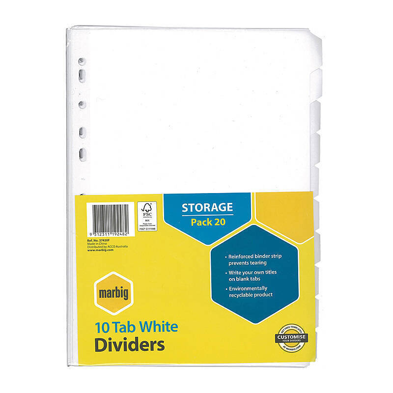 Mbg Dvdr Wht Mnla A4 10Tb Pk20 Marbig