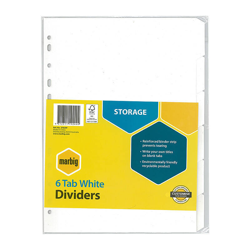 Mbg Dividers Wht Mnlla A4 6Tab Marbig