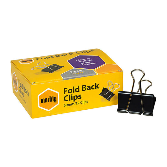 Mbg Fold Back Clips 50mm Bx12 Marbig
