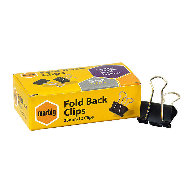 Mbg Fold Back Clips 25mm Bx 12 Marbig