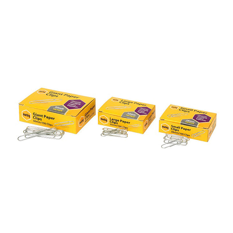 Mbg Paper Clips 33mm Lg Bx100 Marbig