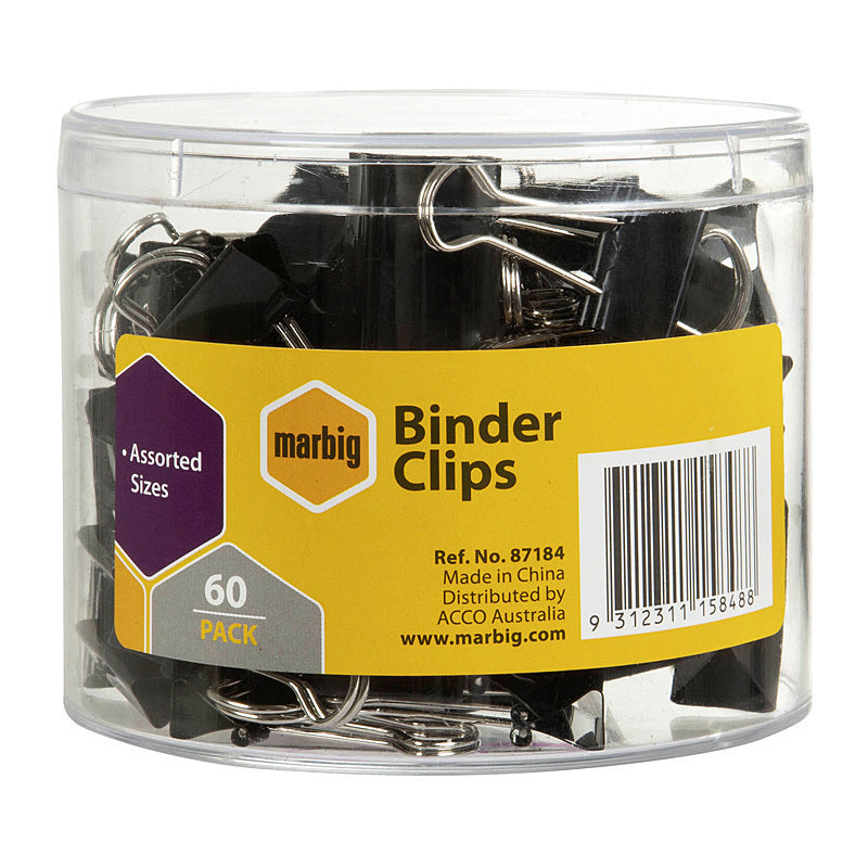Mbg Binder Clips Ast Sze Tub60 Marbig