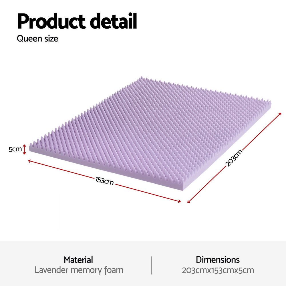 Giselle 5cm Memory Foam Mattress Topper Lavender Infused Egg Crate Pad Mat Queen Tristar Online