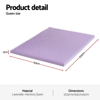Giselle 5cm Memory Foam Mattress Topper Lavender Infused Egg Crate Pad Mat Queen Tristar Online