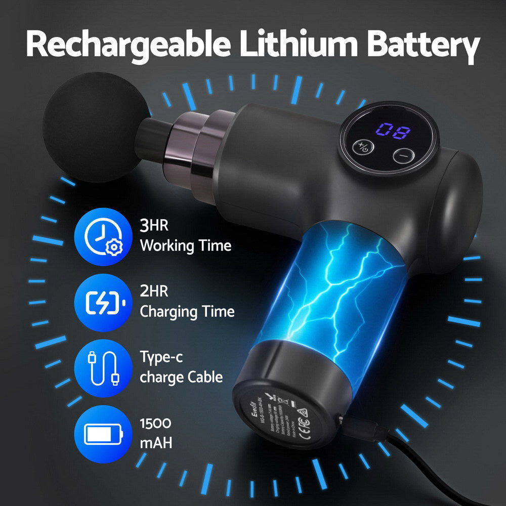 Everfit Massage Gun 8 Speed 4 Heads Vibration Muscle Massager Chargeable Black Tristar Online