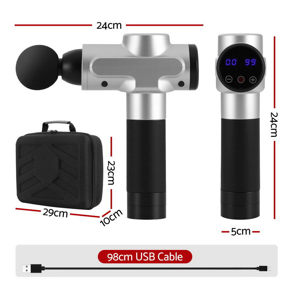 Everfit Massage Gun 30 Speed 6 Heads Vibration Muscle Massager Chargeable Silver Tristar Online