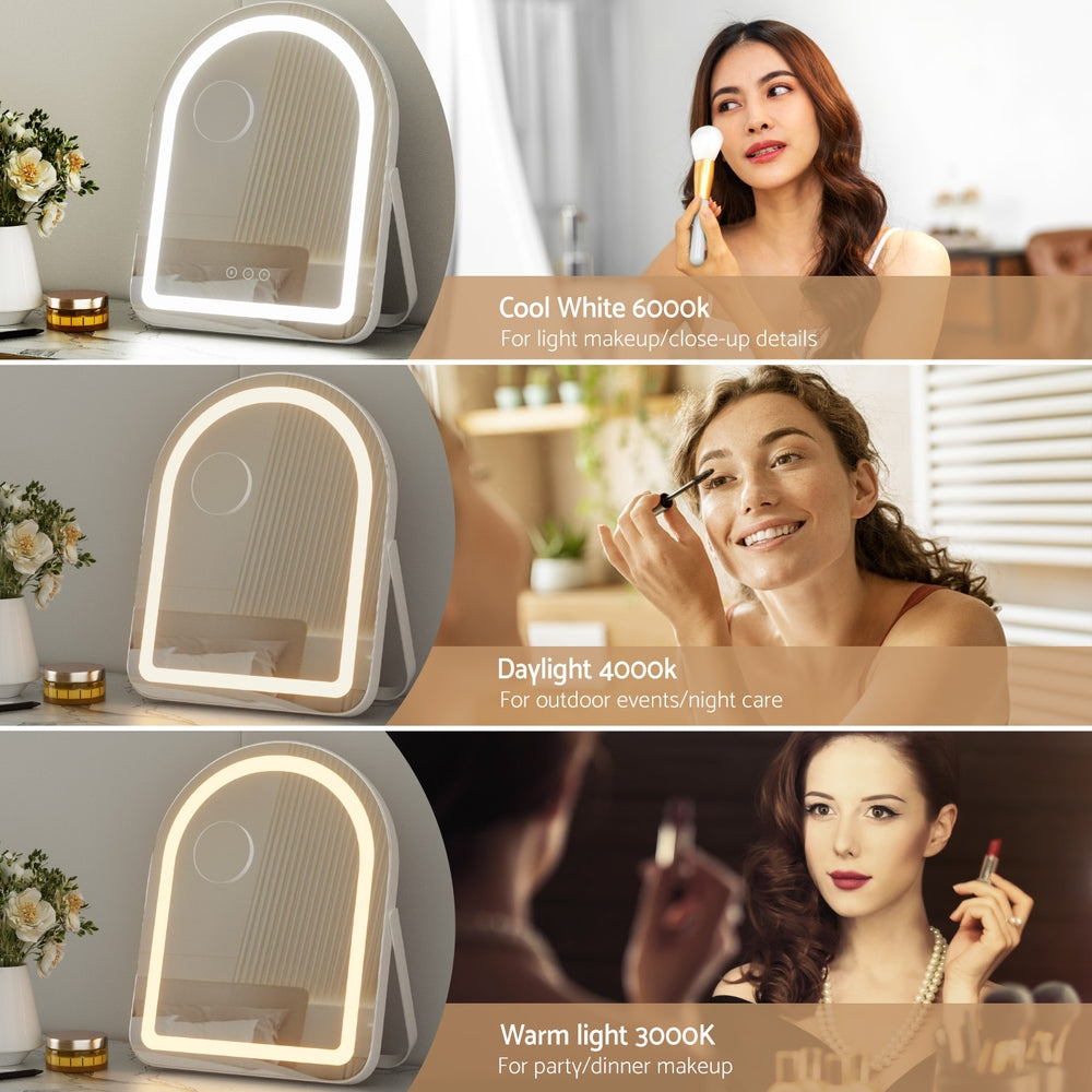 Embellir Makeup Mirror 35x45cm Dressing Vanity LED Stripe Light with 5x Magnification Rotation White Arch Tristar Online