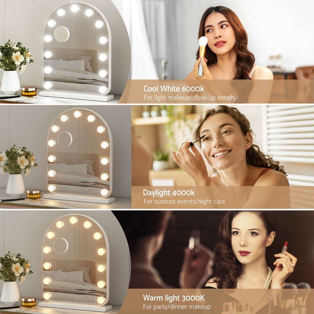 Embellir Makeup Mirror 40x50cm Dressing Vanity LED Bulb Light with 5x Magnification White Arch Tristar Online