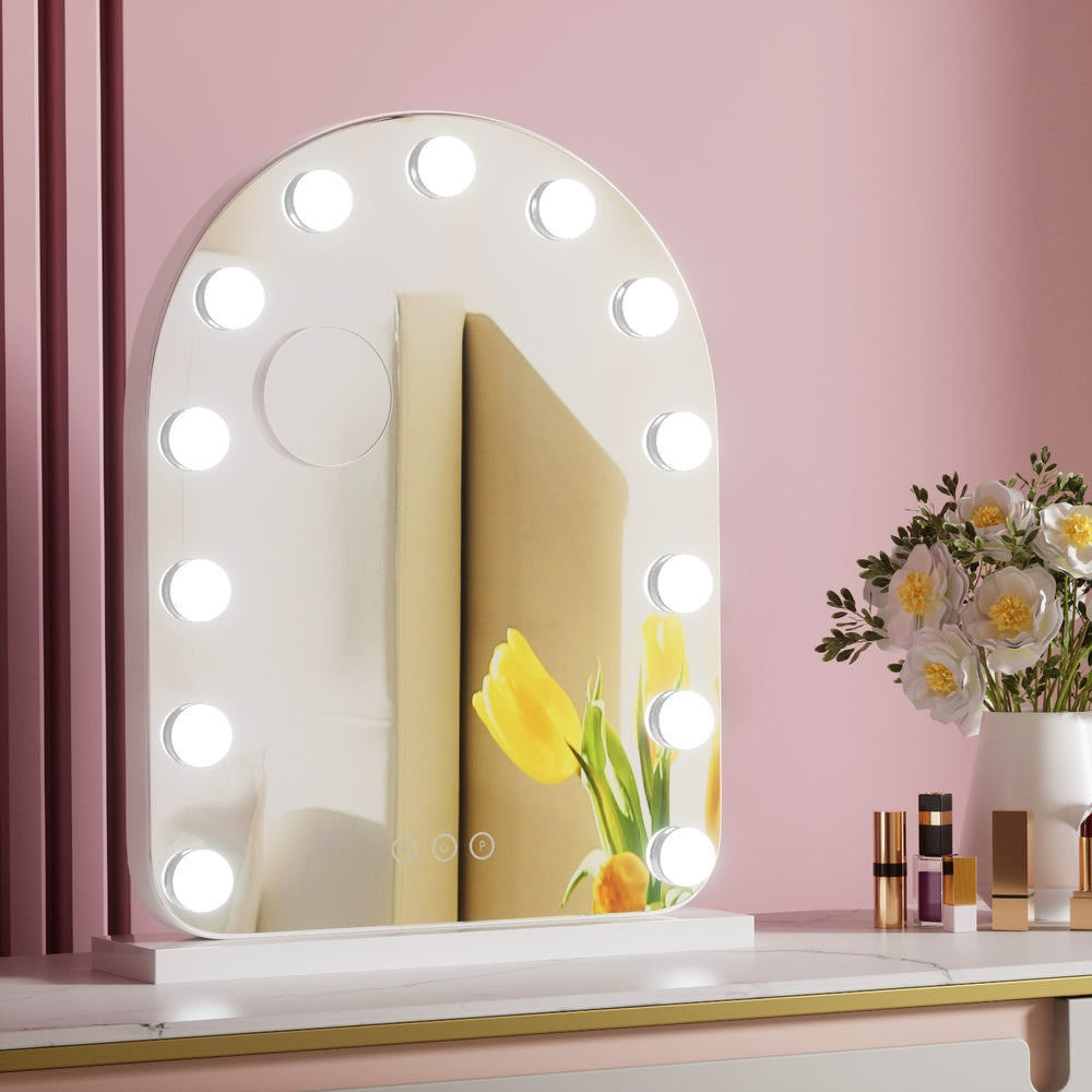 Embellir Makeup Mirror 40x50cm Dressing Vanity LED Bulb Light with 5x Magnification White Arch Tristar Online