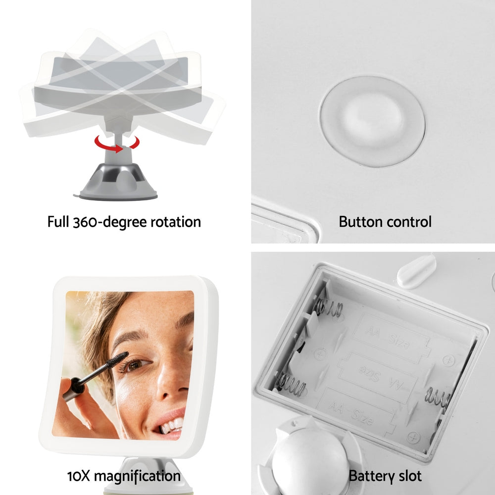 Embellir Makeup Mirror 10X Magnification LED Light Adjustable Rotation Cordless Suction Cup Tristar Online
