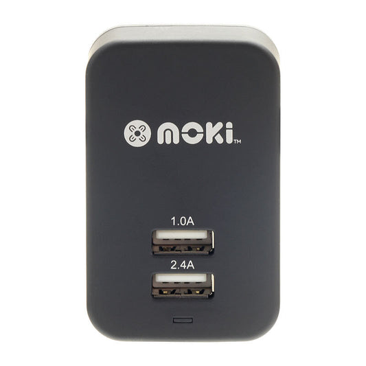 Moki Dual USB Wall Charger Blk Moki International