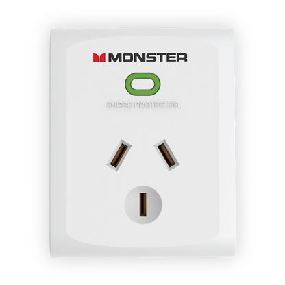Monster Essentials Power Single Socket Surge Protector (700 Joules, Fireproof Technology) – White Monster