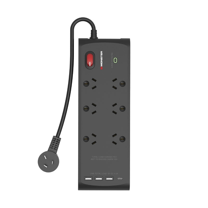 Monster 6-Port Surge+USB Black Monster