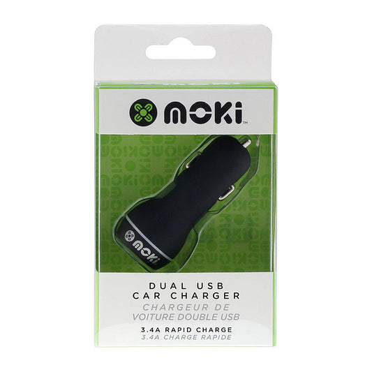 Moki Dual USB Car Charger Blk Moki International