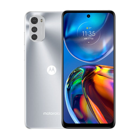 Motorola E32 smartphone in misty silver front view