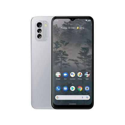 Nokia G60 5G in ice grey displayed front view showing full screen