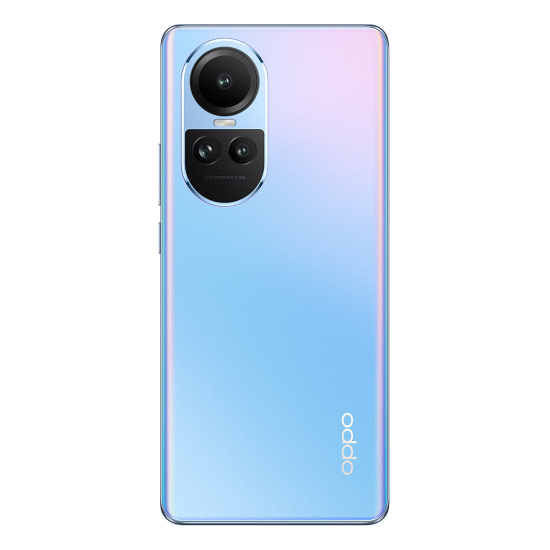 OPPO Reno10 ice blue phone displayed upright