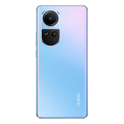 OPPO Reno10 ice blue phone displayed upright