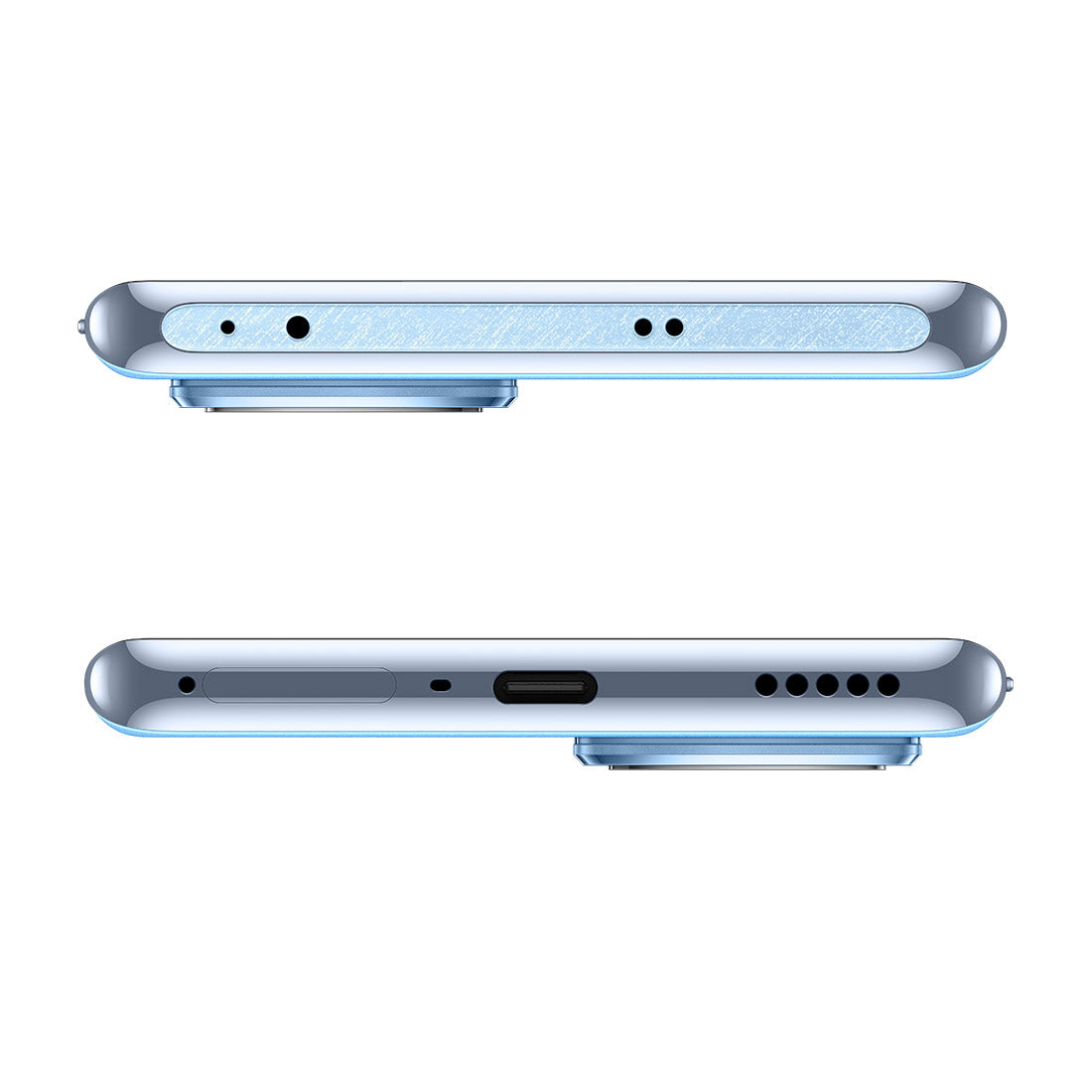 OPPO Reno10 ice blue handset front-facing on clean background