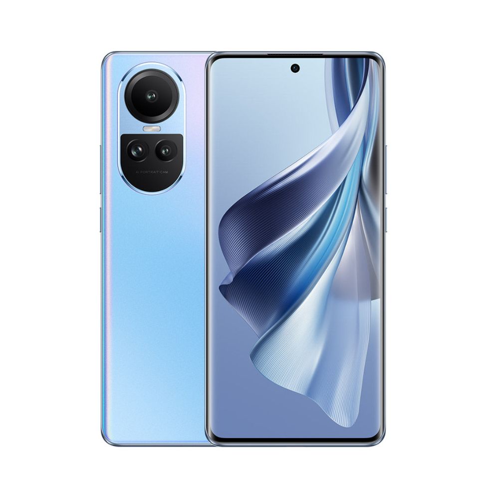 OPPO Reno10 ice blue phone, display visible