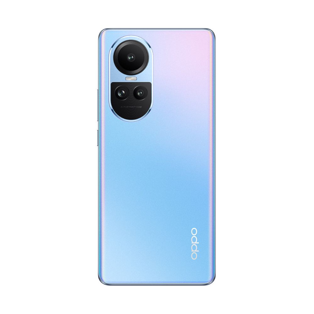 OPPO Reno10 ice blue mobile, front view with bezel visible