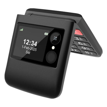 Opel Flip Fold 4G phone black shown side-angle highlighting hinge and keys