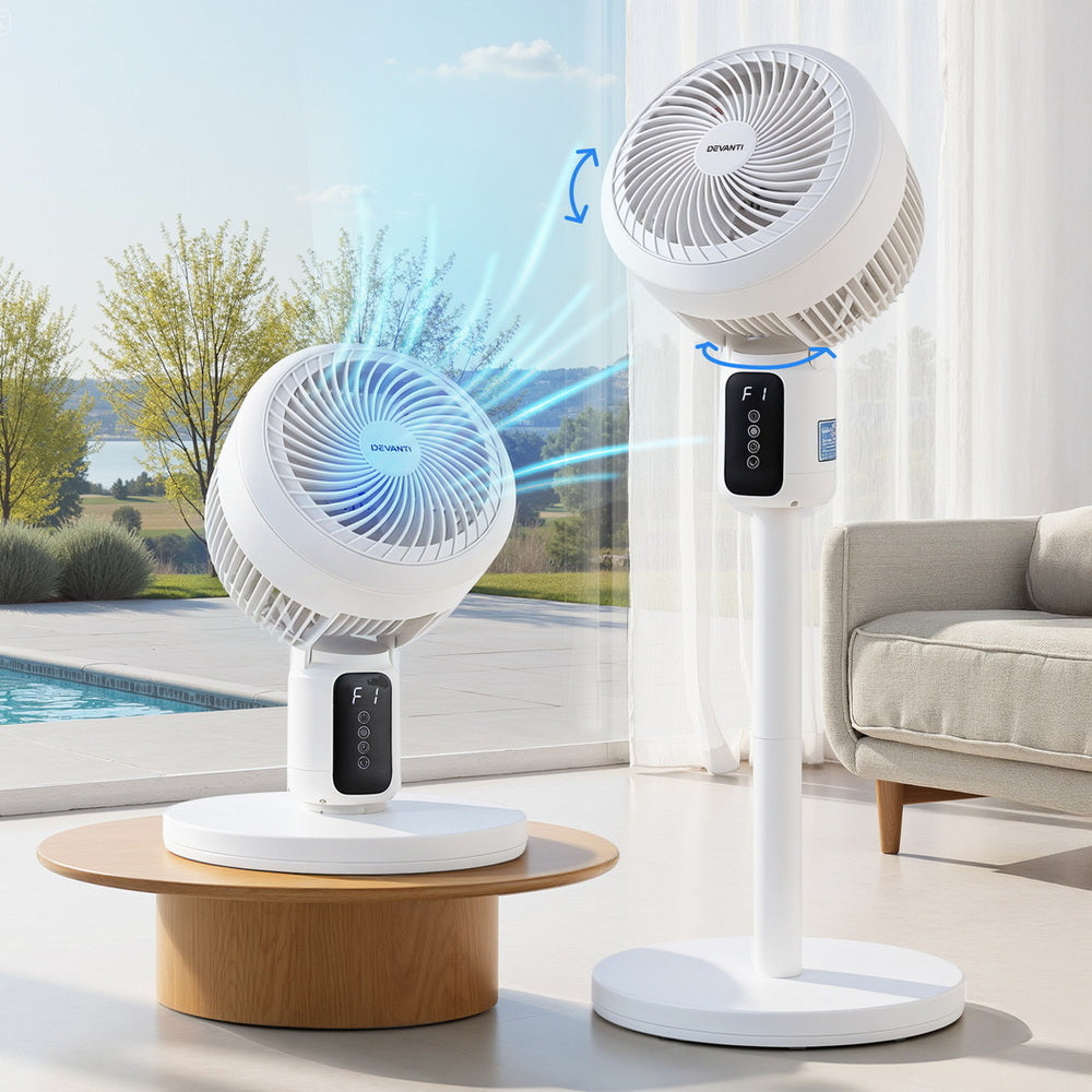 Devanti Pedestal Fan W/ Remote 3 Speed 12H Timer Height Adjustable Cooling Fan Tristar Online