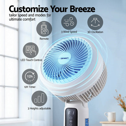 Devanti Pedestal Fan W/ Remote 3 Speed 12H Timer Height Adjustable Cooling Fan Tristar Online