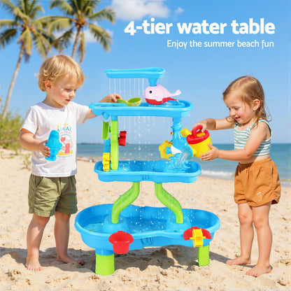 Keezi Kids Sand and Water Table 4-Tier Waterfall Sandpit Toys Beach Shovel Tristar Online