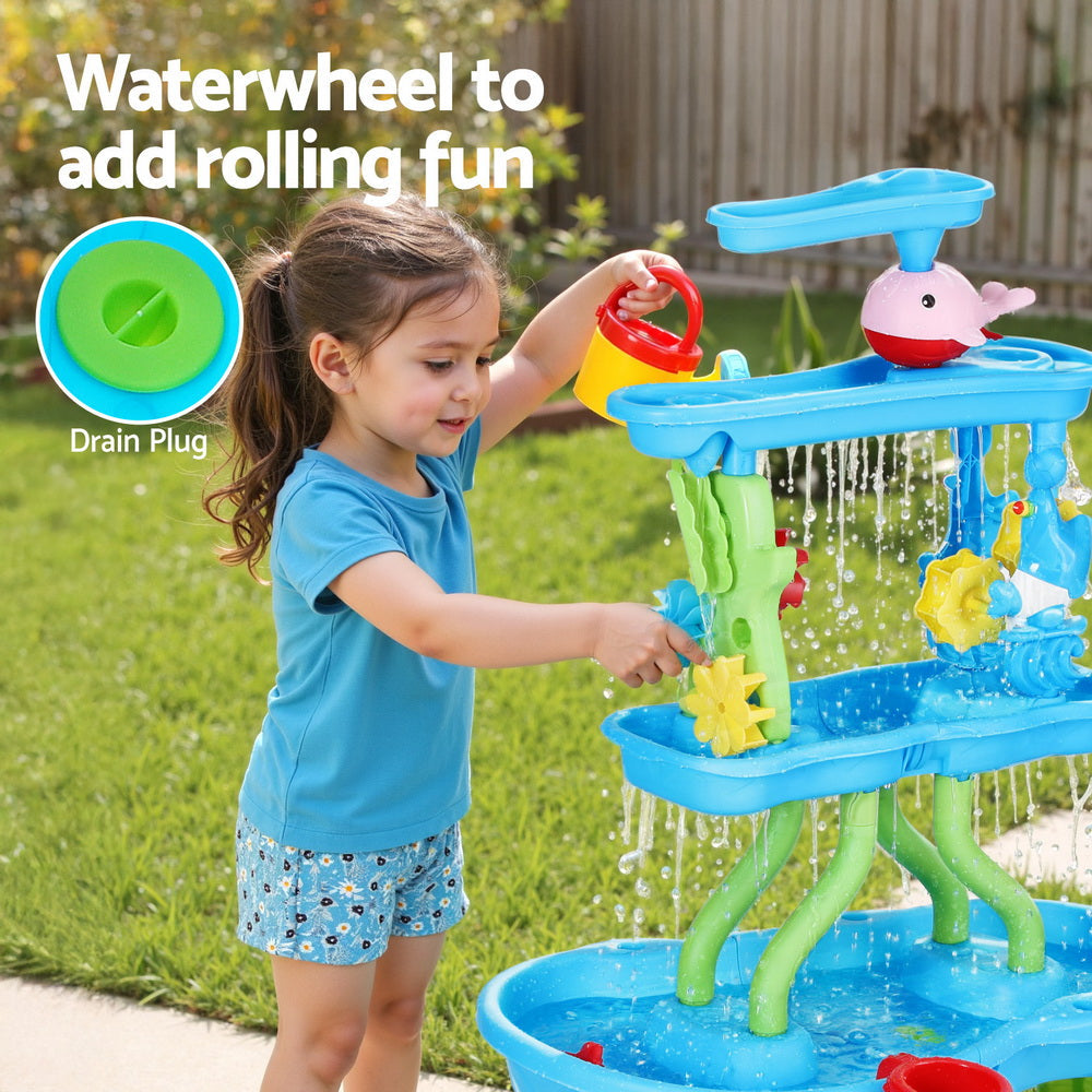 Keezi Kids Sand and Water Table 4-Tier Waterfall Sandpit Toys Beach Shovel Tristar Online