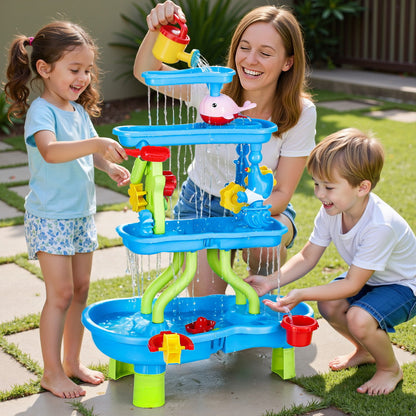 Keezi Kids Sand and Water Table 4-Tier Waterfall Sandpit Toys Beach Shovel Tristar Online