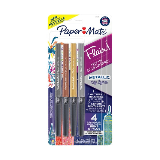 PM Flair FeltTip Metal Pk4 Bx6 Paper Mate