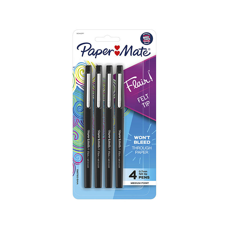 PM Flair Felt Tip Blk Pk4 Bx6 Paper Mate