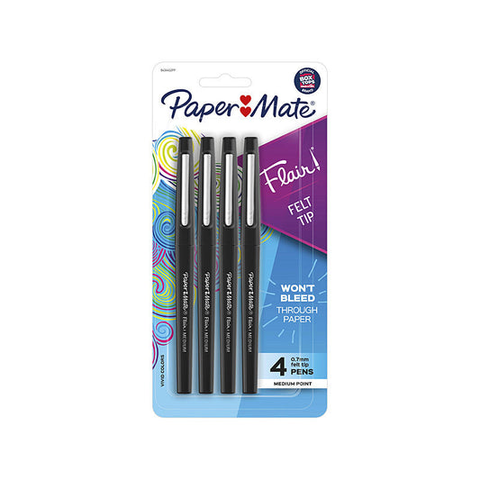 PM Flair Felt Tip Blk Pk4 Bx6 Paper Mate
