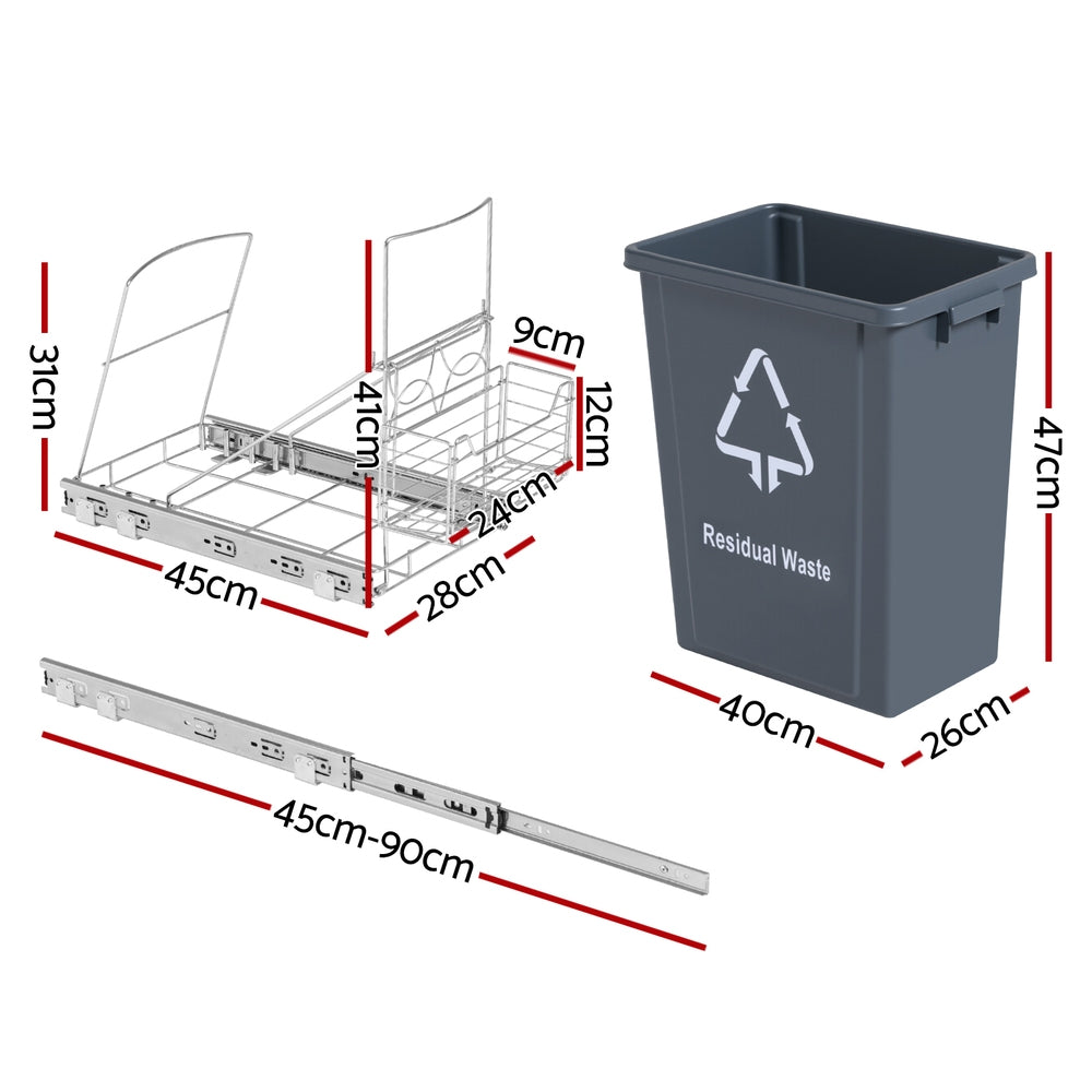 Cefito Pull Out Bin Kitchen Cabinet Slide Garbage Rubbish Bins Basket 40L Grey Tristar Online