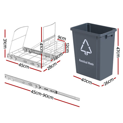 Cefito Pull Out Bin Kitchen Cabinet Slide Garbage Rubbish Bins Basket 40L Grey Tristar Online