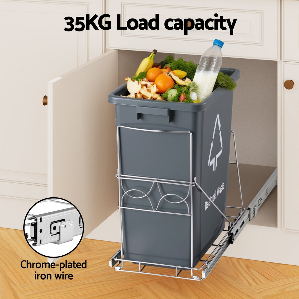 Cefito Pull Out Bin Kitchen Cabinet Slide Garbage Rubbish Bins Basket 40L Grey Tristar Online