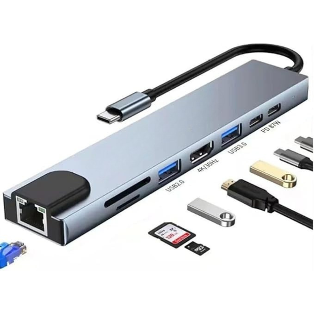 Tristar USB-C Hub Multiport Adapter 8-in-1 with 4K HDMI Compatible with Laptops - Space Grey (Copy) Tristar