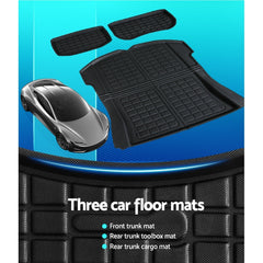 3PCS Car Rear Front Cargo Trunk Toolbox Luggage Rubber Mats for Tesla Model 3 2021-2022