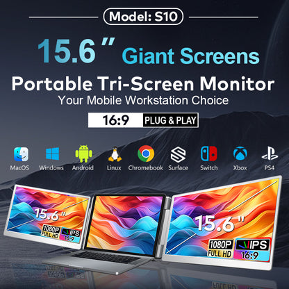 Trion 15.6-inch 360° trifold portable monitor 1080P IPS FHD Laptop Screen Extender - Grey (AU Version) Trion